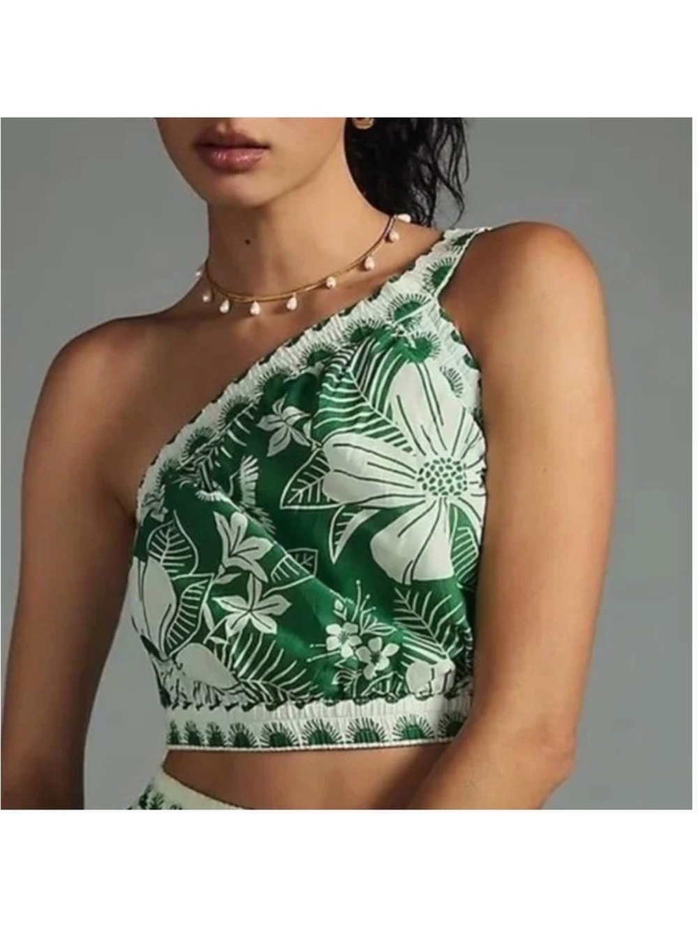 Farm Rio Macaw Green One Shoulder Top Size Large